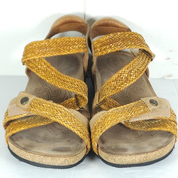 Taos Women’s Trulie US8-8,5 EU39 Tan Leather Woven Cork Wedge Strappy Sandals - Picture 5 of 16